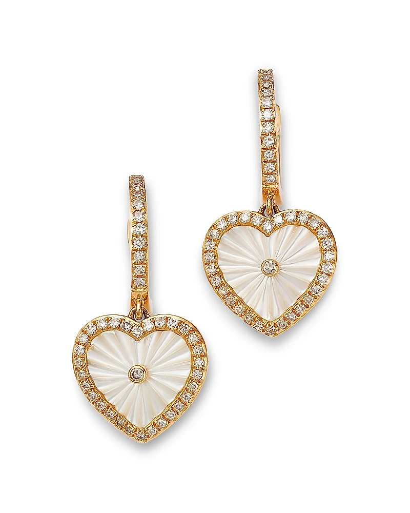 Bloomingdale's Fine Collection Mother of Pearl & Diamond Heart Drop Earrings