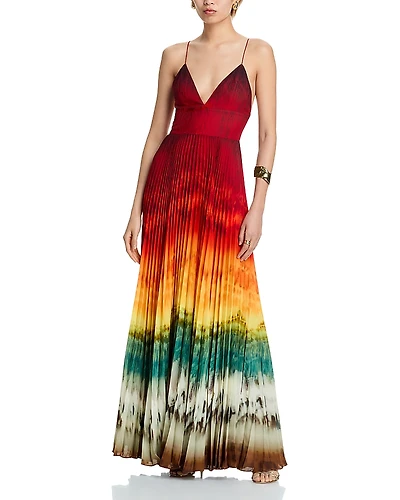 Alice and Olivia Lauren Pleated V Neck Dress