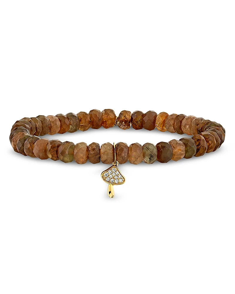 Sydney Evan 14K Yellow Gold Andalusite & Diamond Mushroom Charm Beaded Stretch Bracelet