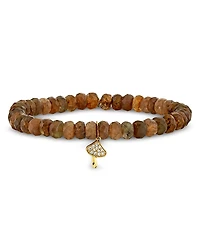 Sydney Evan 14K Yellow Gold Andalusite & Diamond Mushroom Charm Beaded Stretch Bracelet
