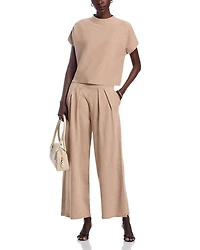 Short Sleeve Sweater Top & Pleated Waist Pants