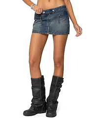 Edikted Guinevere Zip Washed Denim Mini Skirt