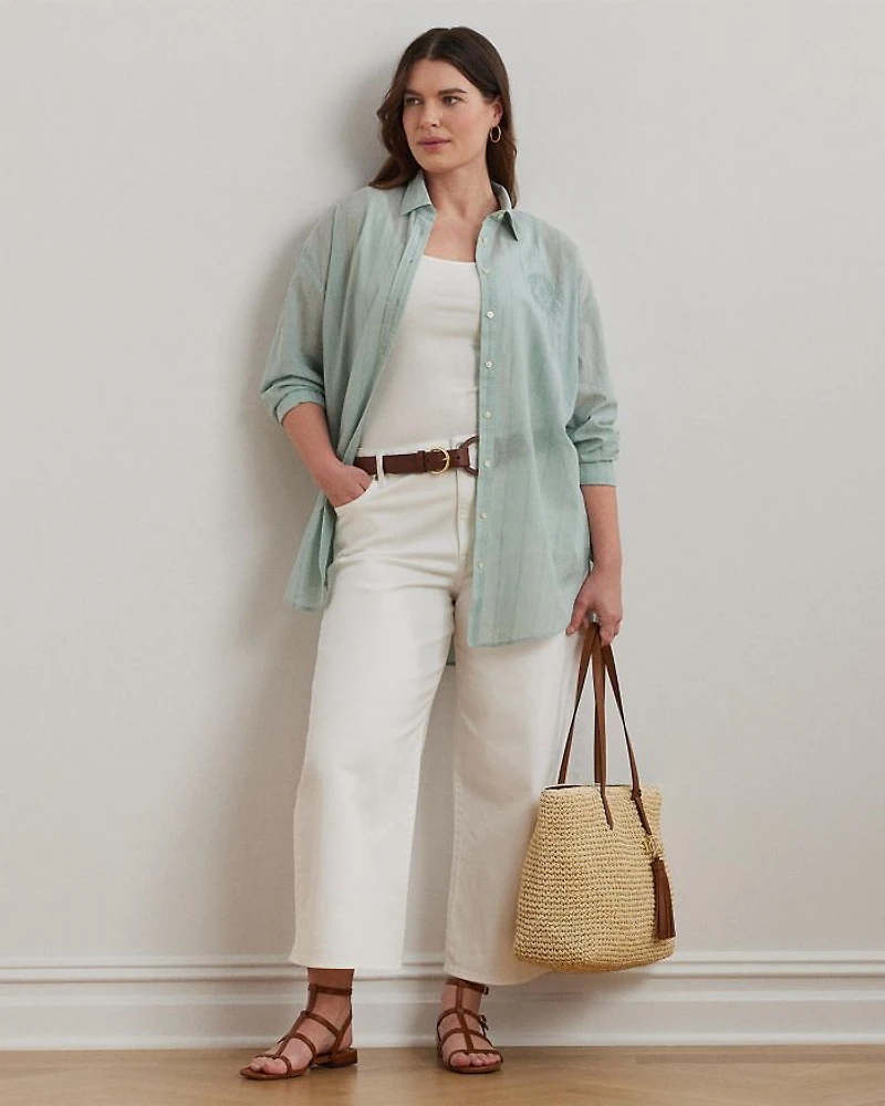 Plus Oversize Striped Cotton Voile Shirt