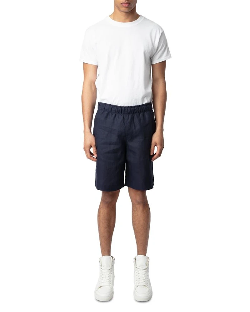 Regular Fit Pull On Linen Shorts