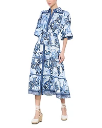 Geneva Printed Tiered Blouson Sleeve Dress