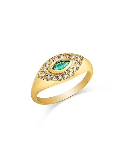 Zoe Chicco 14K Yellow Gold Emerald Gemstones Emerald & Diamond Evil Eye Ring