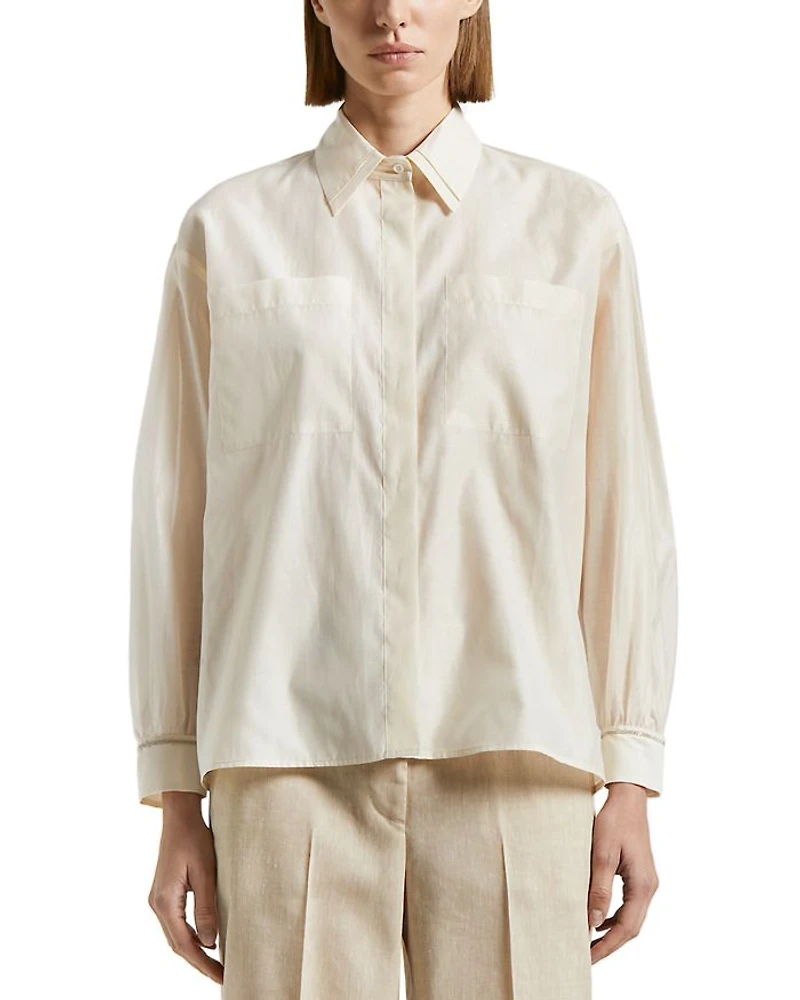 Concealed Button Long Sleeve Blouse