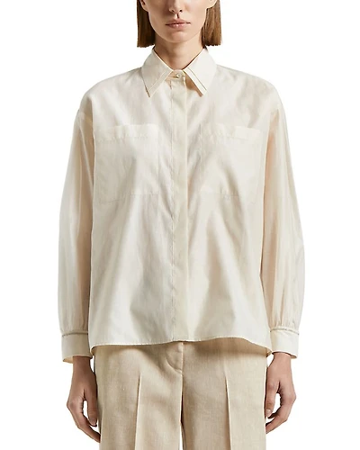 Concealed Button Long Sleeve Blouse