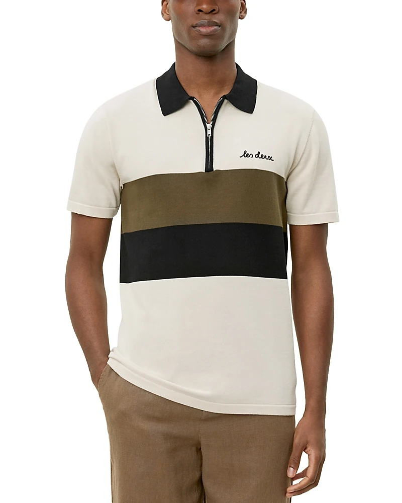 Les Deux Raul Knit Colorblocked Zip Polo