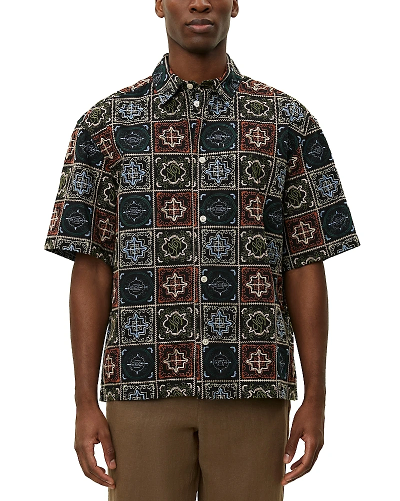 Les Deux Larry Tile Print Cotton Shirt