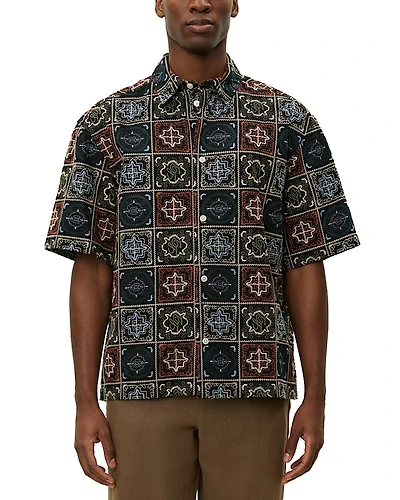 Les Deux Larry Tile Print Cotton Shirt