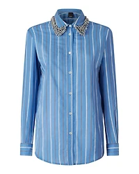 Rhinestone Collar Striped Blouse