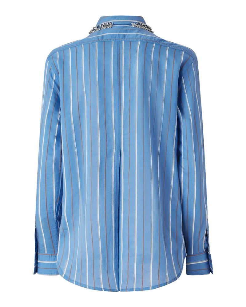 Rhinestone Collar Striped Blouse