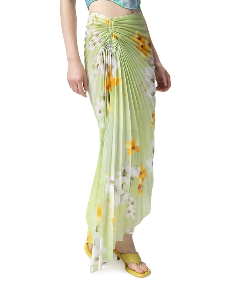 Ghiandaia Floral Pleated Asymmetric Skirt