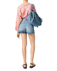 Denim Shorts with Braided Trim Blue