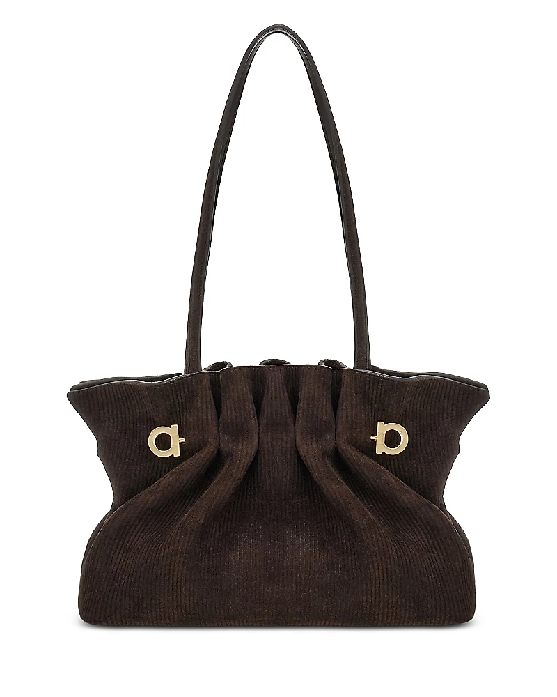 Ferragamo Piercing Suede Corduroy Shoulder Bag