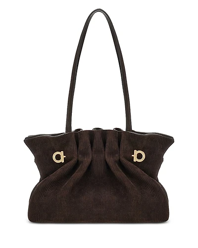 Ferragamo Piercing Suede Corduroy Shoulder Bag