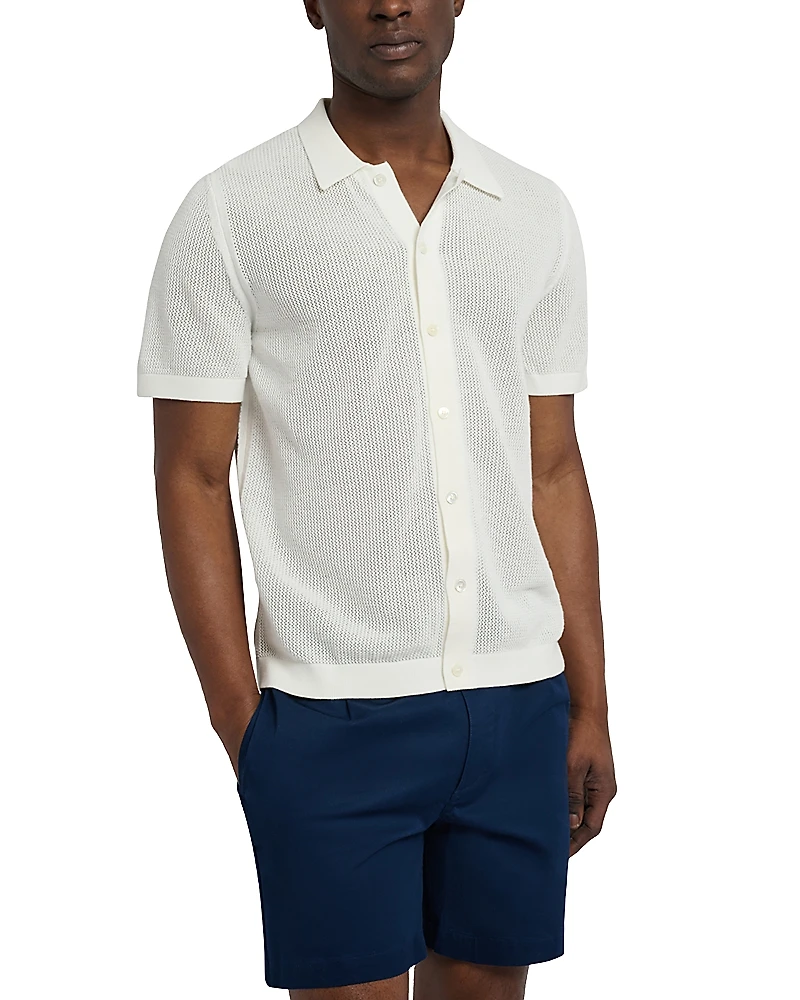 Onia Crochet Button Front Short Sleeve Sweater