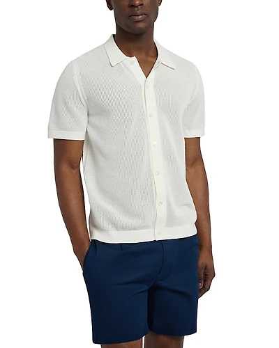 Onia Crochet Button Front Short Sleeve Sweater