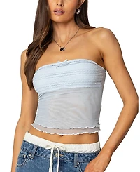 Edikted Rori Ruffle Knit Sheer Mesh Top