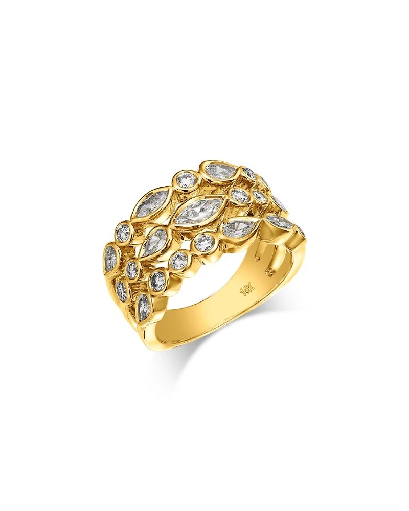 Triple Row Bezel Set Lab Grown Diamond Stack Ring in 14K Yellow Gold, 1.5 tcw