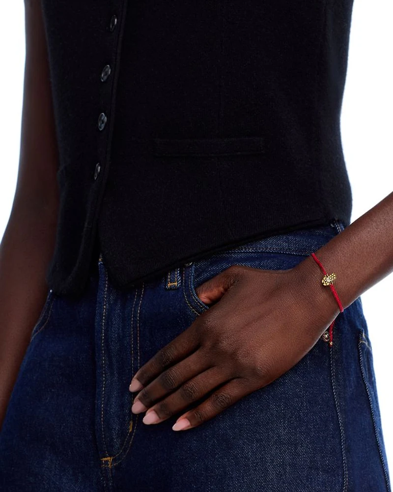 14K Yellow Gold Hilo Lab Grown Diamond Hamsa Hand Red String Slider Bracelet