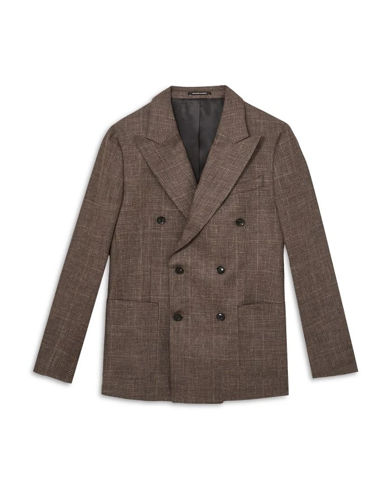 Ramsay Double Breasted Peak Check Linen Blazer