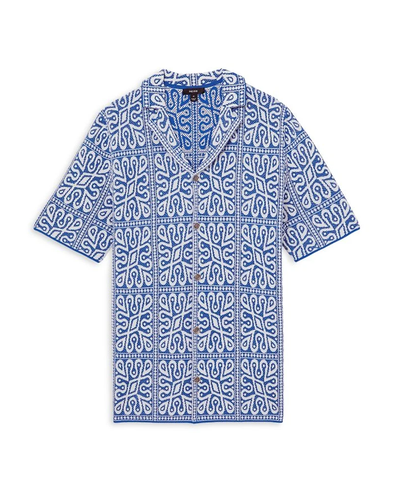 River Short Sleeve Cuban Moroccan Tile Print Shirt