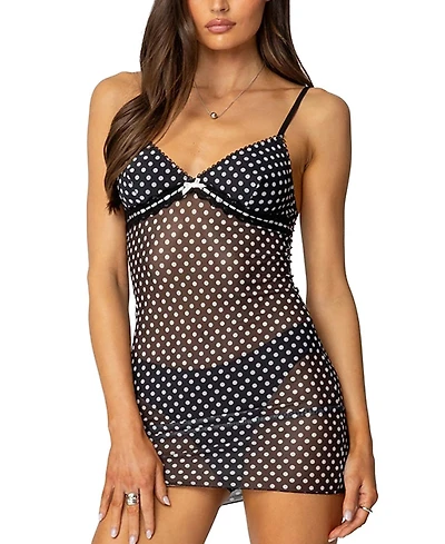 Edikted Polka Sheer Mesh Mini Dress