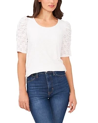 Crewneck Ruched Elbow Sleeve Top