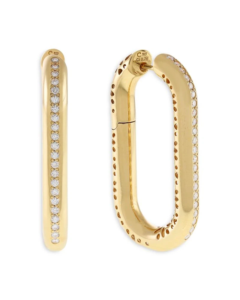 18K Yellow Gold Diamond Pavé Elongated Hoop Earrings, 0.76 tcw
