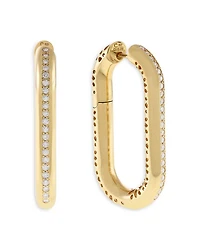 18K Yellow Gold Diamond Pavé Elongated Hoop Earrings, 0.76 tcw