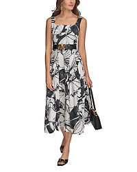 Donna Karan Floral Square Neck Midi Dress