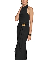 Cowlneck Sash Belt Gown