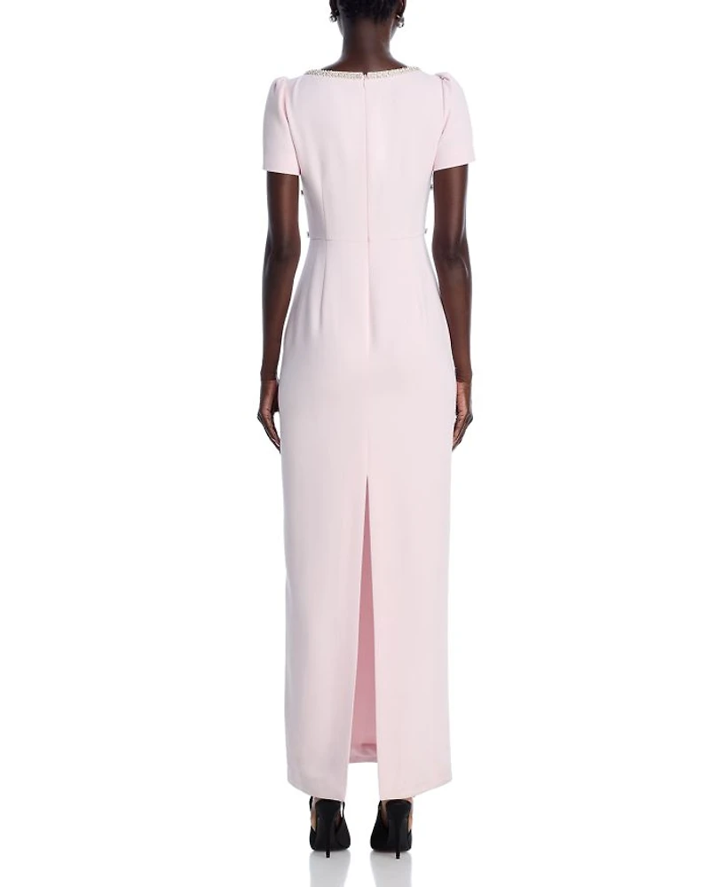 Pink Crepe Crystal Trim Maxi Dress