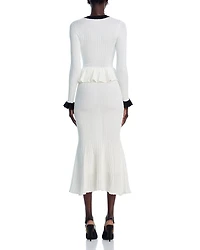 White Pointelle Knit Contrast Midi Dress