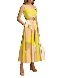 Printed Belted Square Neck Dress