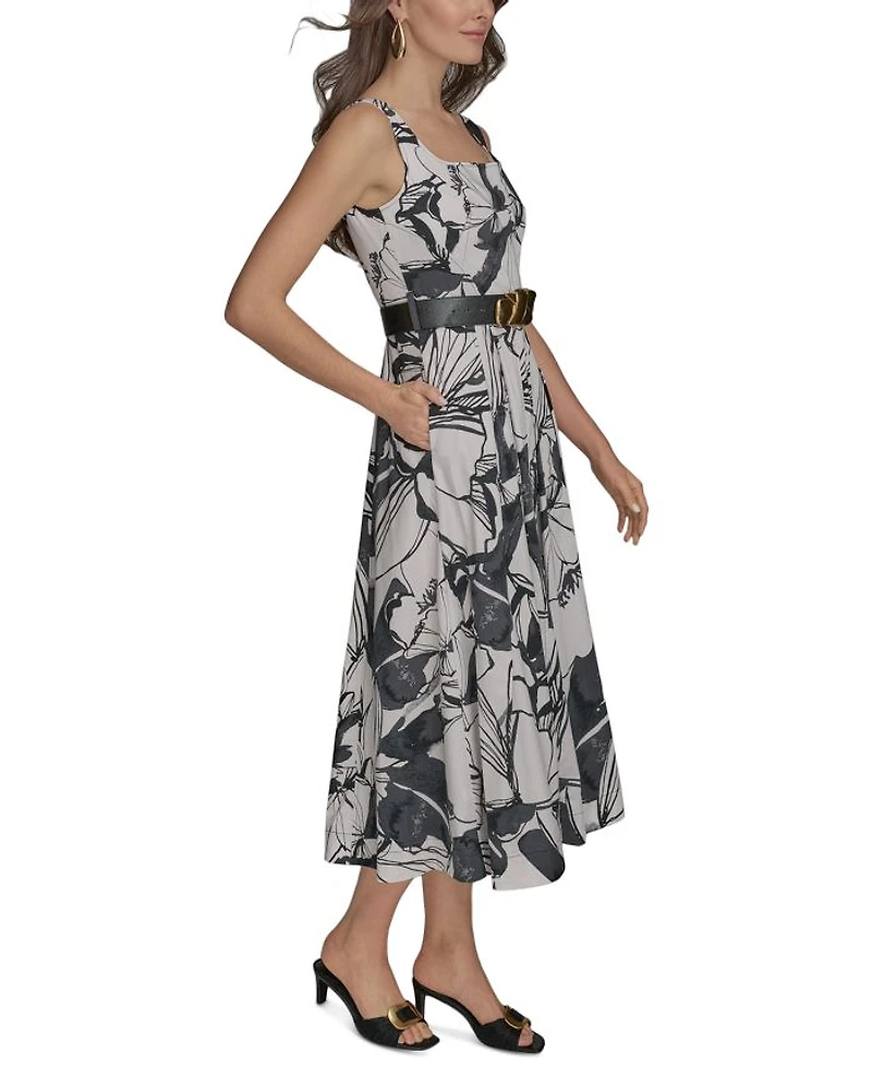 Floral Square Neck Midi Dress