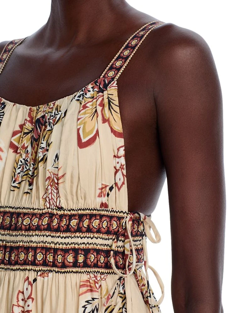 Aura Floral Sand Sleeveless Midi Dress
