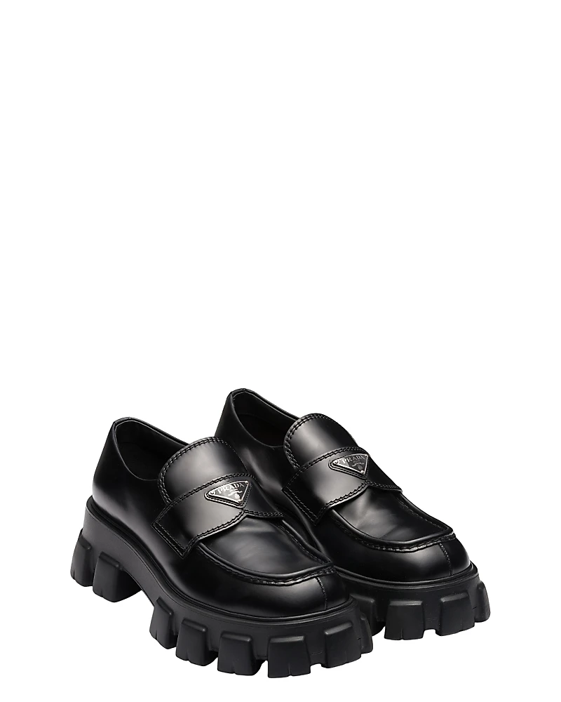 Prada Men's Monolith Brushed Leather Loafers