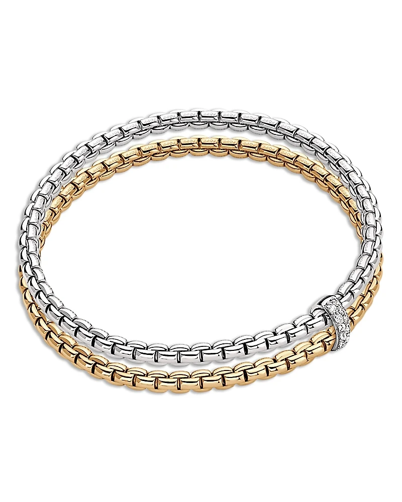 Fope 18K Yellow & White Gold Eka Diamond Rondelle Double Row Flex'it Bracelet