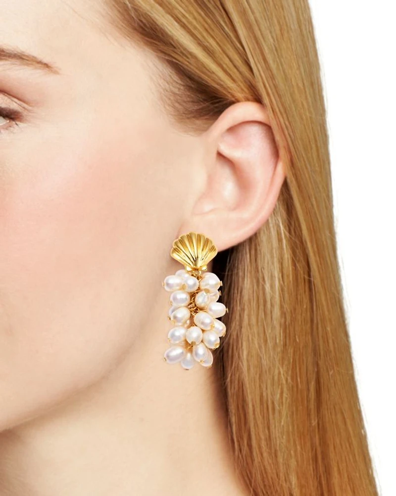 Seashell & Imitation Pearl Cluster Earrings