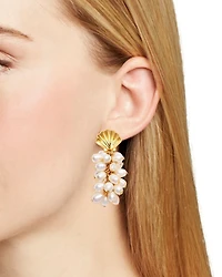Seashell & Imitation Pearl Cluster Earrings