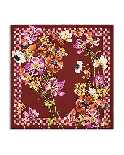 Ferragamo Flower Bordeaux Silk Scarf