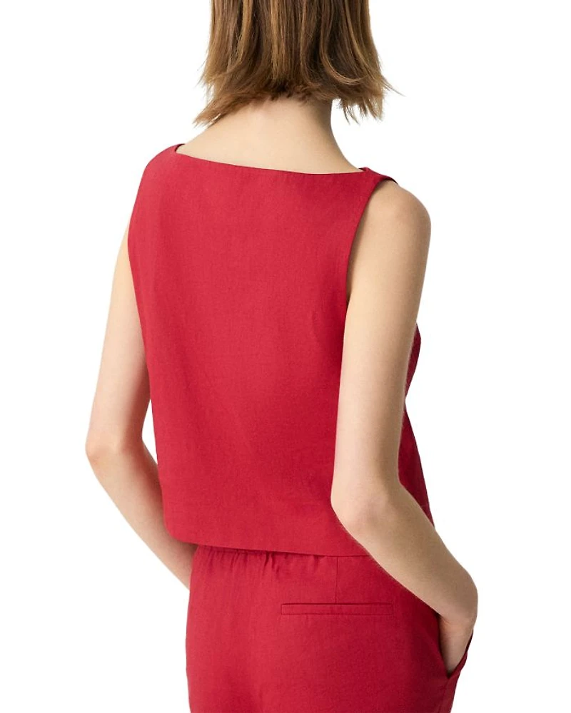 Bateau Neck Linen Cropped Top