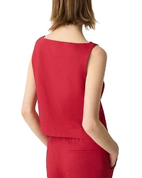 Bateau Neck Linen Cropped Top
