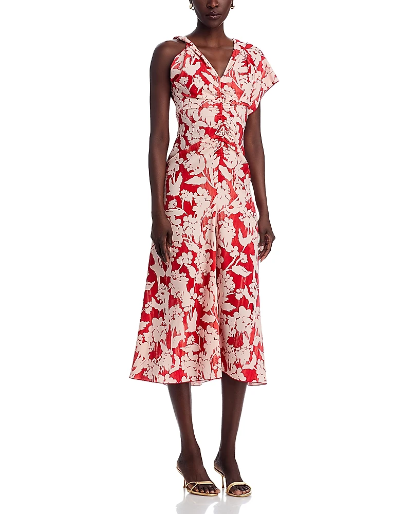 Victoria Beckham Asymmetric Ruched Detail Midi Dress