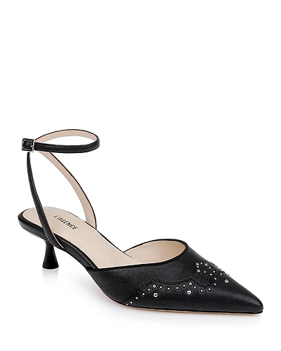 L'Agence Women's Liana Pointed Toe Stud Detail Kitten Heel Pumps