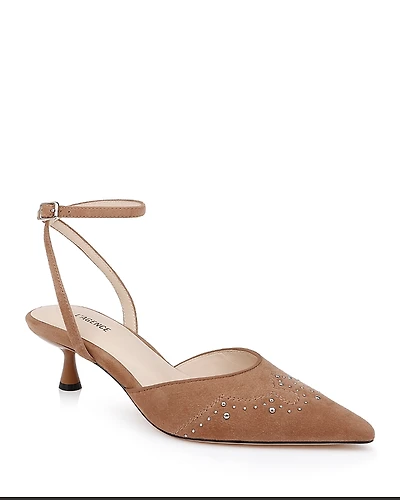 L'Agence Women's Liana Pointed Toe Stud Detail Kitten Heel Pumps