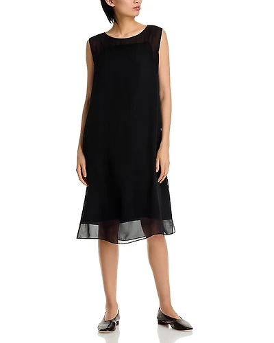 Eileen Fisher Bateau Neck Silk Dress